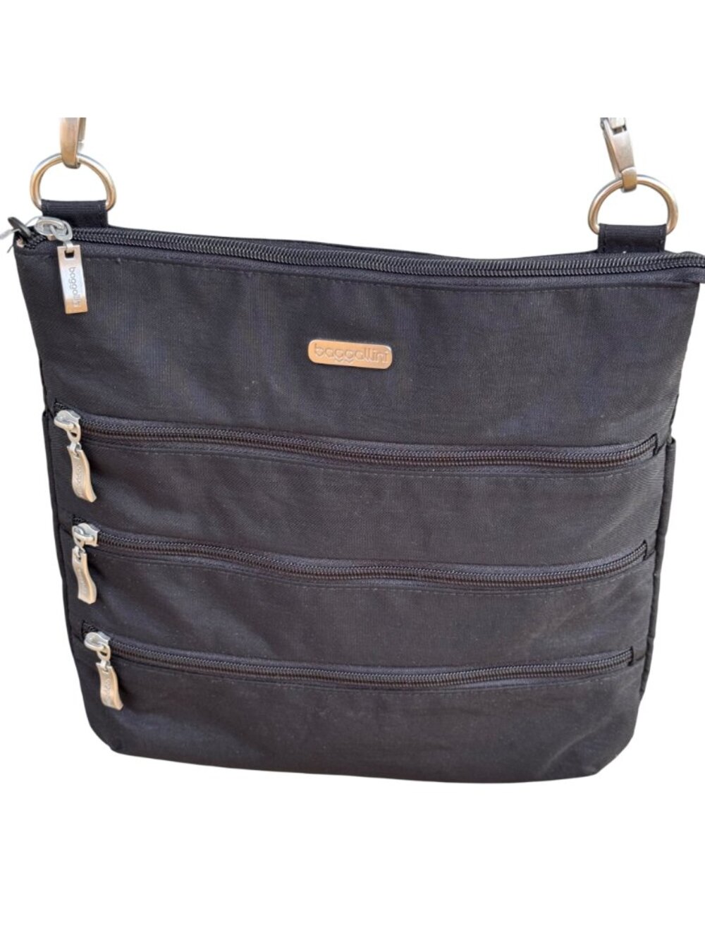 Baggallini Womens Crossbody Bag Black Lightweight Nylon Adjustable Strap Zippers